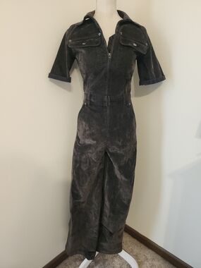 Womens Washed Charcoal Green Utility Jumpsuit
